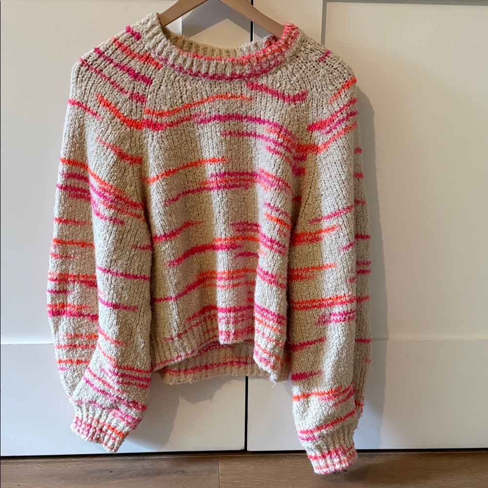 Pilcro/Anthropologie Cream & Pink Striped Cozy Knit Sweater